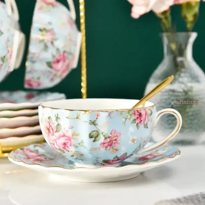 Tea Set Ceramic Coffee Cup Suit British Style High-Grade Bone China Golden edge Tea Cup And Saucer With A Spoon