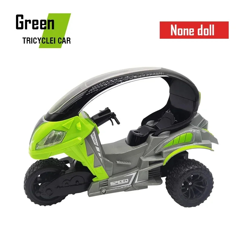 Electric RC Motorcycle Car Spray RC Stunt Toys Remote Control Drift Stunt Three Wheel Motorcycle with LED Lights for Kids Gifts.