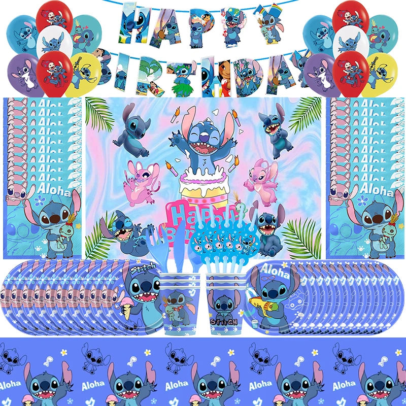 Disney Stich Geburtstag Party Dekorationen Blau Thema Geschirr Tischdecke Banner Hängende Spirale Für Kinder Event Liefert.