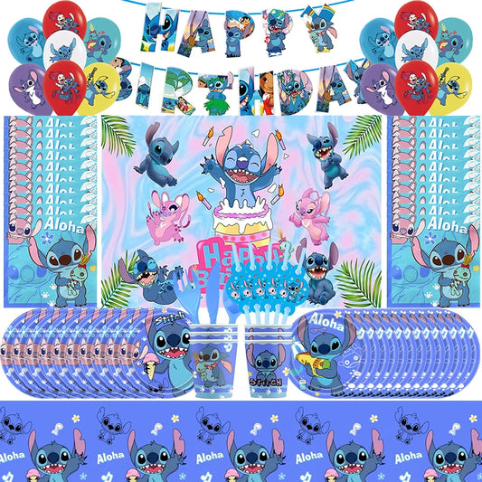 Disney Stich Geburtstag Party Dekorationen Blau Thema Geschirr Tischdecke Banner Hängende Spirale Für Kinder Event Liefert.