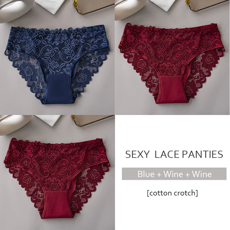 3PCS/Set Luxury Floral Embroidery Lace Panties Women Briefs Sexy Hollow Lingerie Female Underwear Ladies Breathable Underpants.
