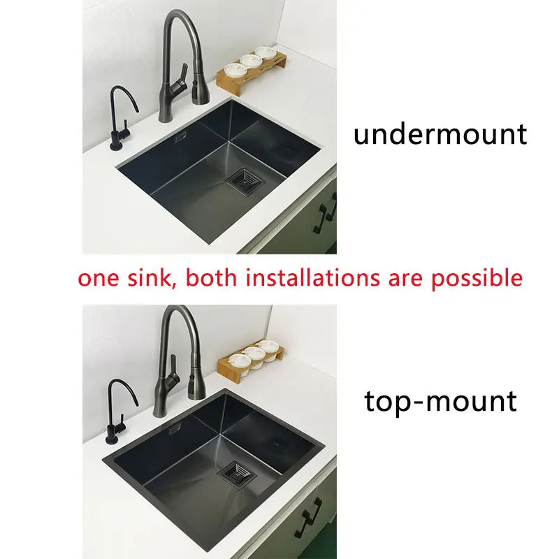 Nano mattschwarzes Küchenspülbecken über der Theke oder Udermount-Spülbecken, Gemüsewaschbecken, Einzelwaschbecken aus Edelstahl für die Küche
