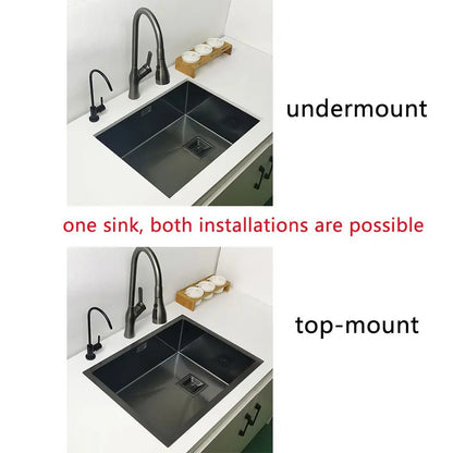 Nano mattschwarzes Küchenspülbecken über der Theke oder Udermount-Spülbecken, Gemüsewaschbecken, Einzelwaschbecken aus Edelstahl für die Küche