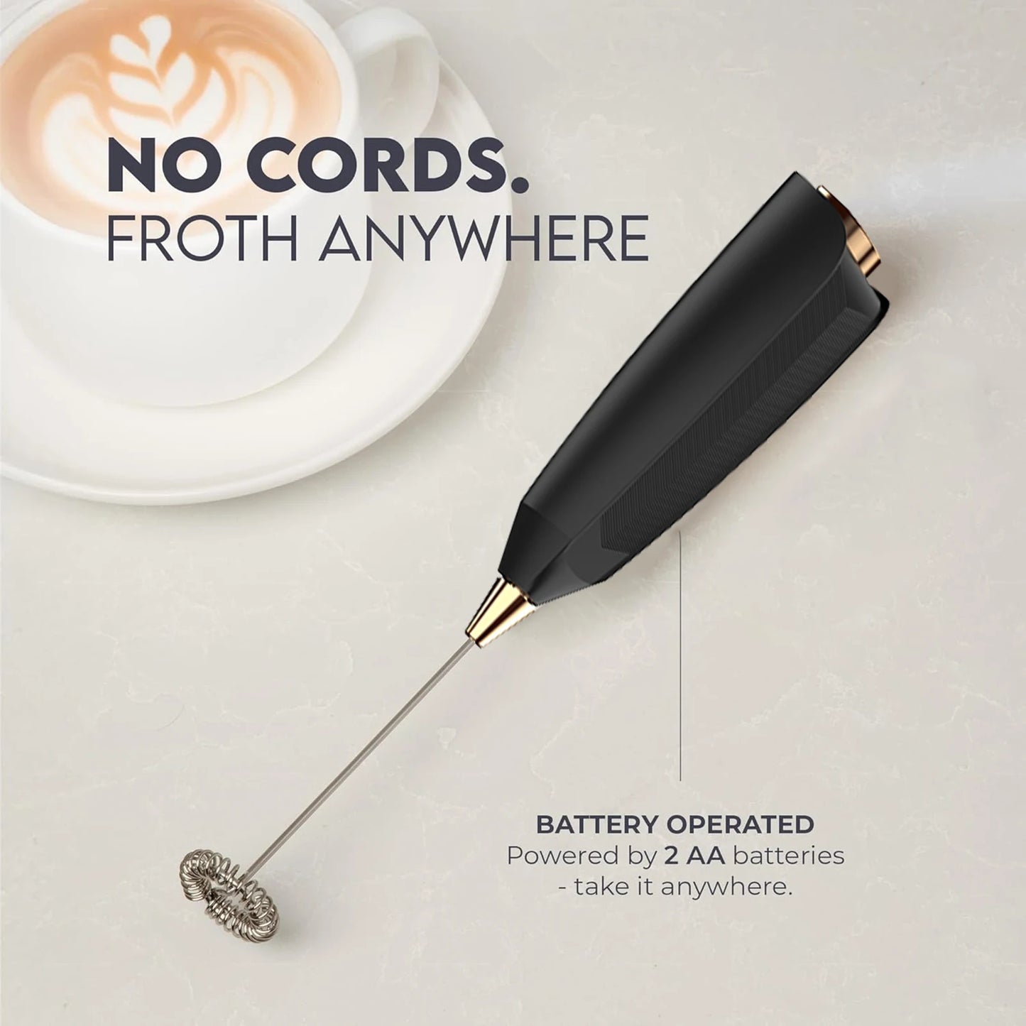 Milk Frother Handheld Battery Powered With Holder Frother Wand Drink Mixer Electric Whisk for Coffee.