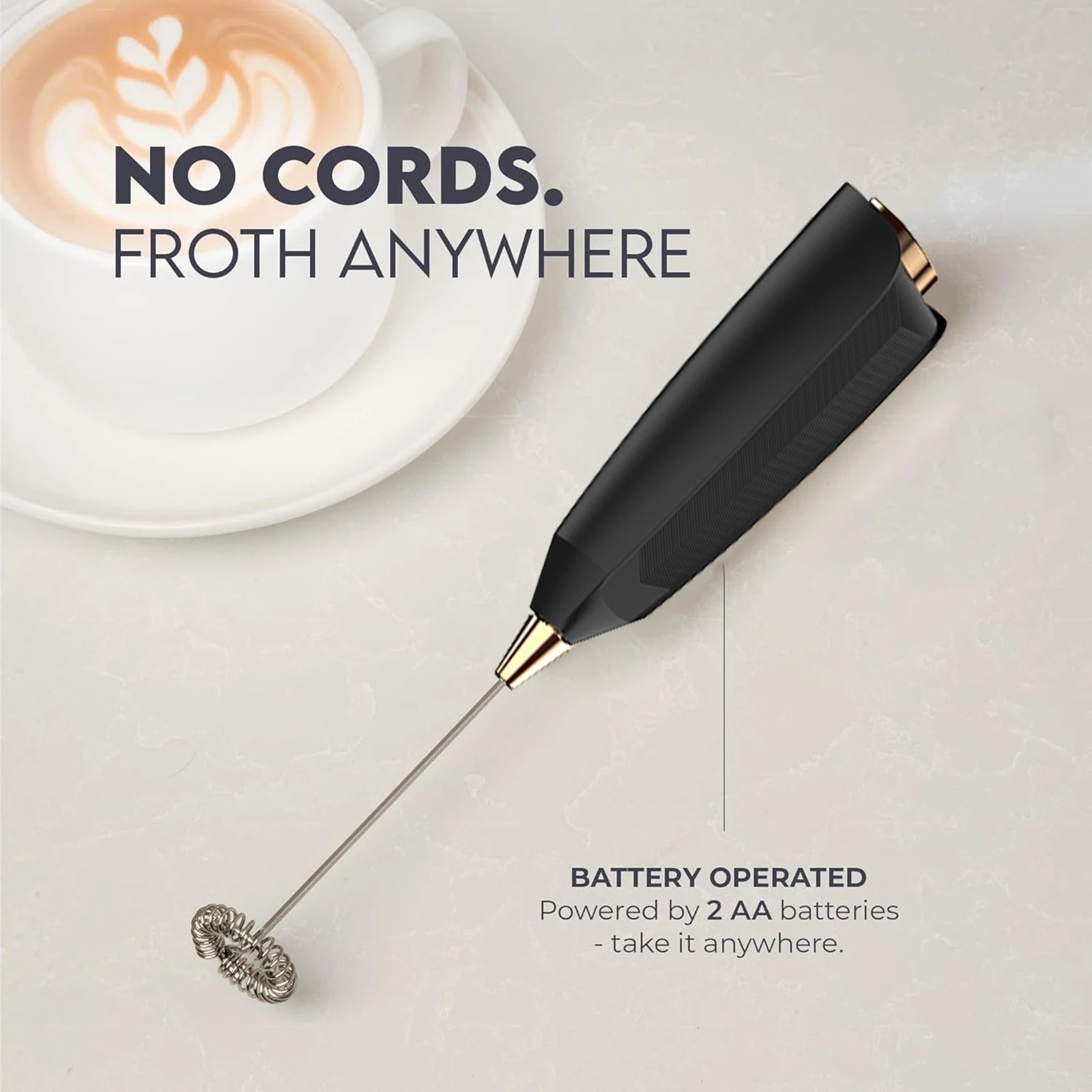 Milk Frother Handheld Battery Powered With Holder Frother Wand Drink Mixer Electric Whisk for Coffee.