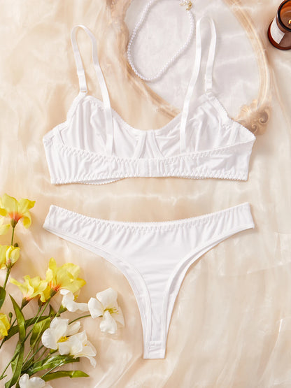 Ladies Smooth Comfortable Thin Underwear Women Sexy Nightwear Inner Solid Color Sleep Underwear Bra Set.