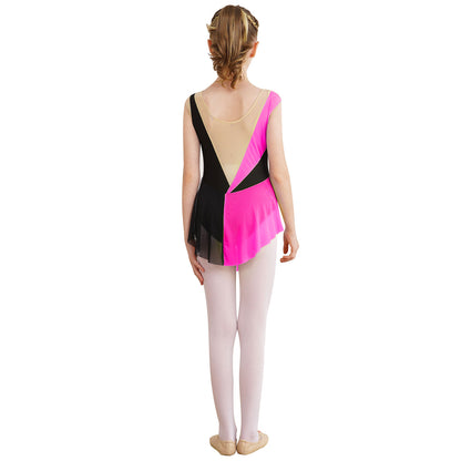 6-16Y Mädchen Ärmelloses Eiskunstlauf Trikot Kleid Ballett Rhythmische Gymnastik Lyrical Dance Body Bühne Leistung Dancewear