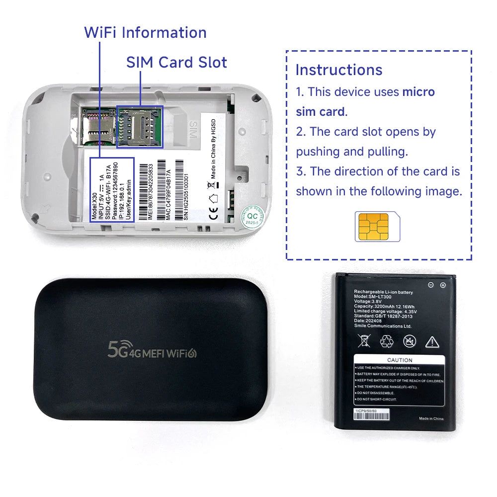WiFi6 Lte Router 4G SIM Wifi Portable Mifi Pocket Hotspot WiFi Extender Compatible with 5G SIM Cards Type-C Port 3000mAh Battery.