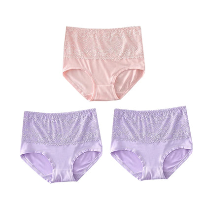 3pcs Women's Panties High Waist Underwear Large Size Fashion Girls Briefs Cow Milk Silk Breathable Lace Panty Female Lingerie