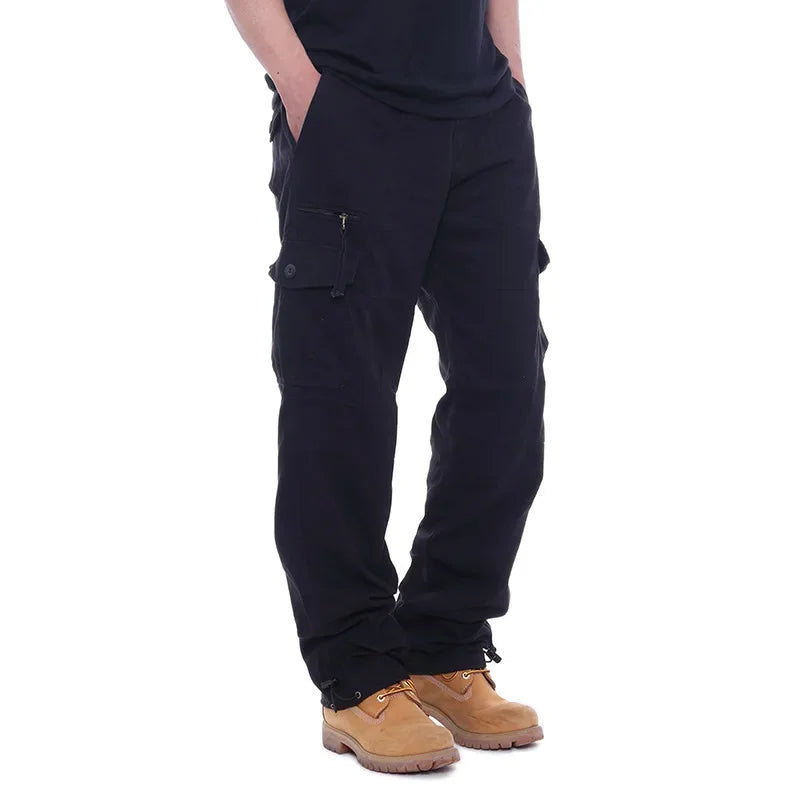 2025 Men's Casual Elastic Waist Plus Size Cargo Pants Multiple Pockets Loose Fit Trousers For Construction Site
