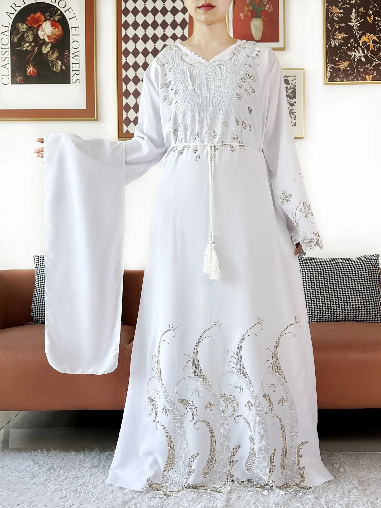 2025Fashion Dubai Diamond Muslim Women Modest Dress Elegant Arabic Femme Hijab Long Sleeve Chiffon Abaya Islamic Turkey Clothing