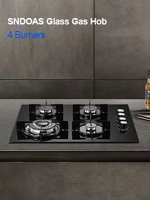 60cm Gas Hob 4 Burners 8000W Dual Fuel (Natural Gas/Propane) Auto Flame Protection Tempered Glass Built-in/Freestanding 220-240V.