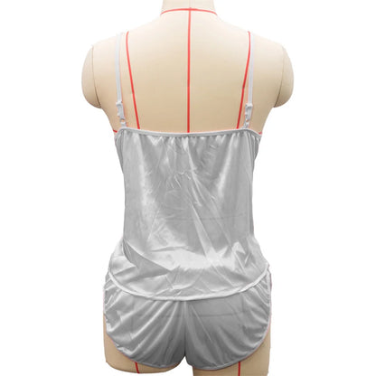 Sexy Frauen Pyjama Satin Spitze Seide Hosenträger V-Ausschnitt Tops Shorts Robe Pyjama Set Nachthemd Unterwäsche Nachthemd Anzug