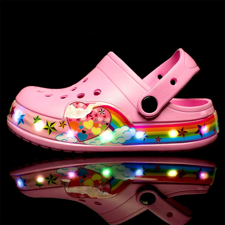 Summer Baby Girls Led Light Sandals Cute Cartoon Children's Casual Shoes Anti-slip Kids Beach Shoes Outdoor Shoes.