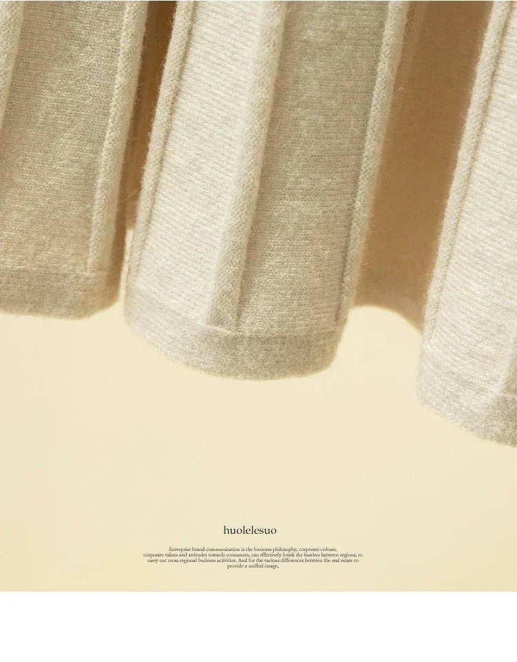 2025 Brand Designer Women Autumn Winter Thick Elegant Chic Solid Pleated Skirt High Waist Luxury Fashion With Elastic Female.