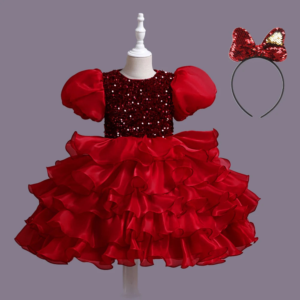 Kinderkleid, rotes Prinzessin-Halloween-Kleid, Kinderkleid, Blumenkleid, 4 bis 12 Jahre Mädchen, Klavier-Performance-Kleid.