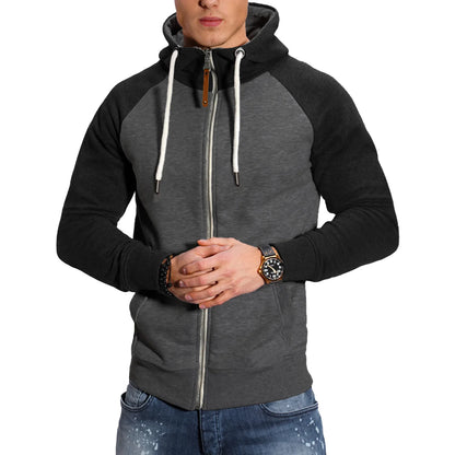 Men's Hoodies Long Sleeve Sweatshirts for Men Zipper Hooded Pullover High Neck Mens Sweatshirt Top Jacket Coat Black Sweater.