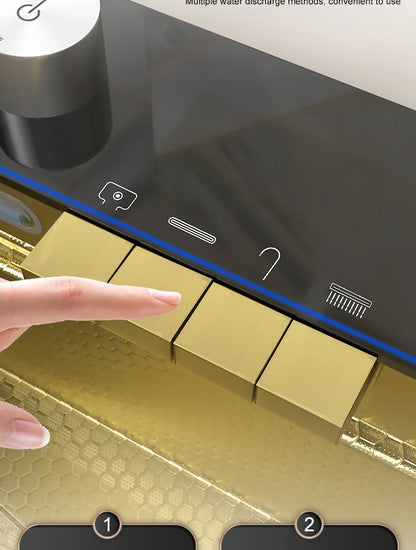 Golden Stainless Steel Waterfall Kitchen Sink Gold Embossed Extra Large Single Slot Digital Display Dishwashing Basin 100x50cm