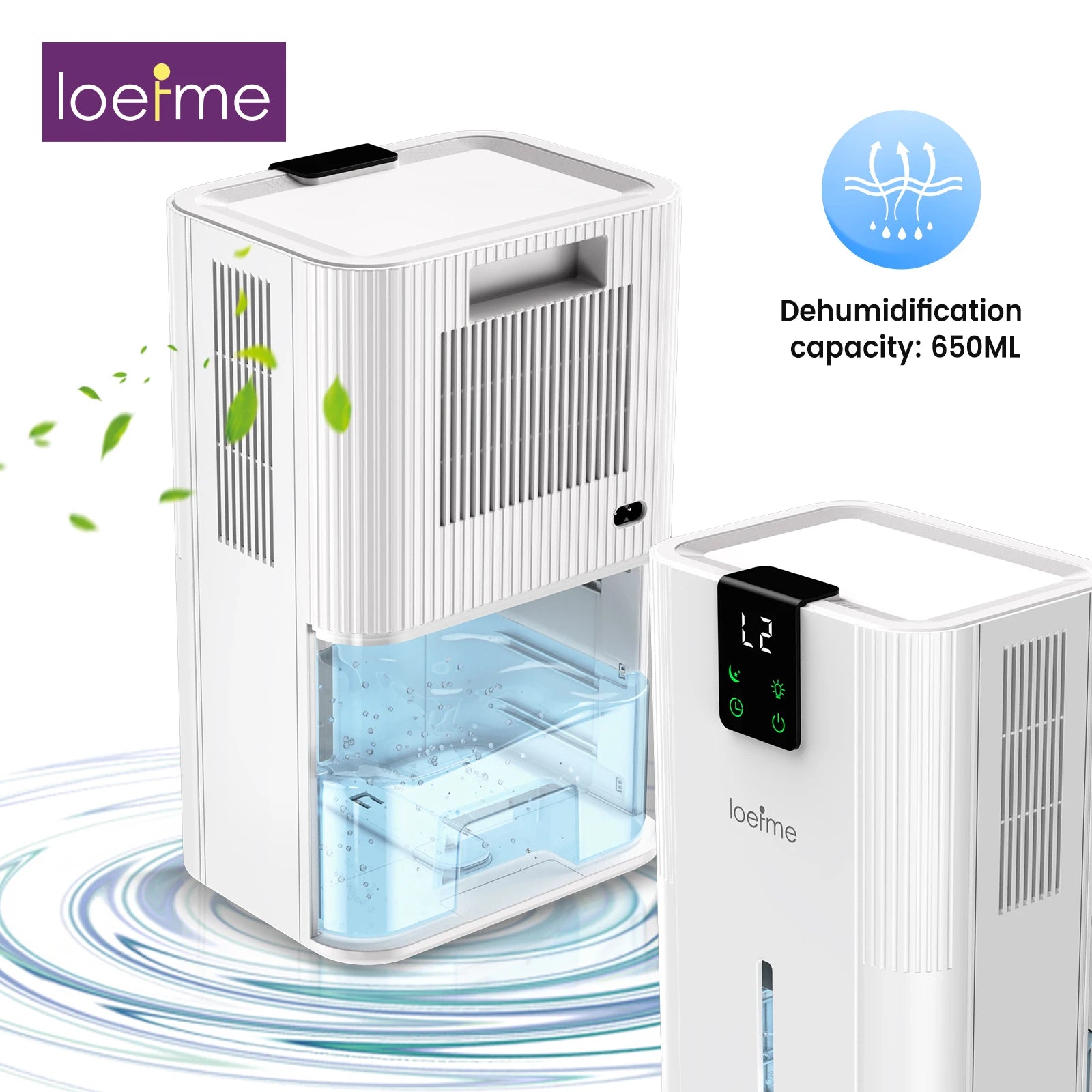 LOEFME 2.8L Mute Dehumidifier 650ml/Day Moisture Absorbers Air Dryer Quiet Air Dehumidifier with Touch Display For Home Bathroom.