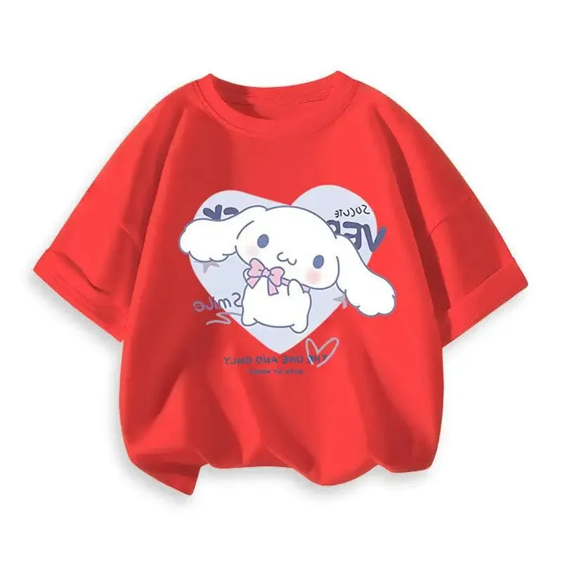 2024 New Summer COTTON T shirt Girls Boys Cinnamoroll T shirt Cartoon Print Kids T-Shirts Children Girls Tops Clothes.