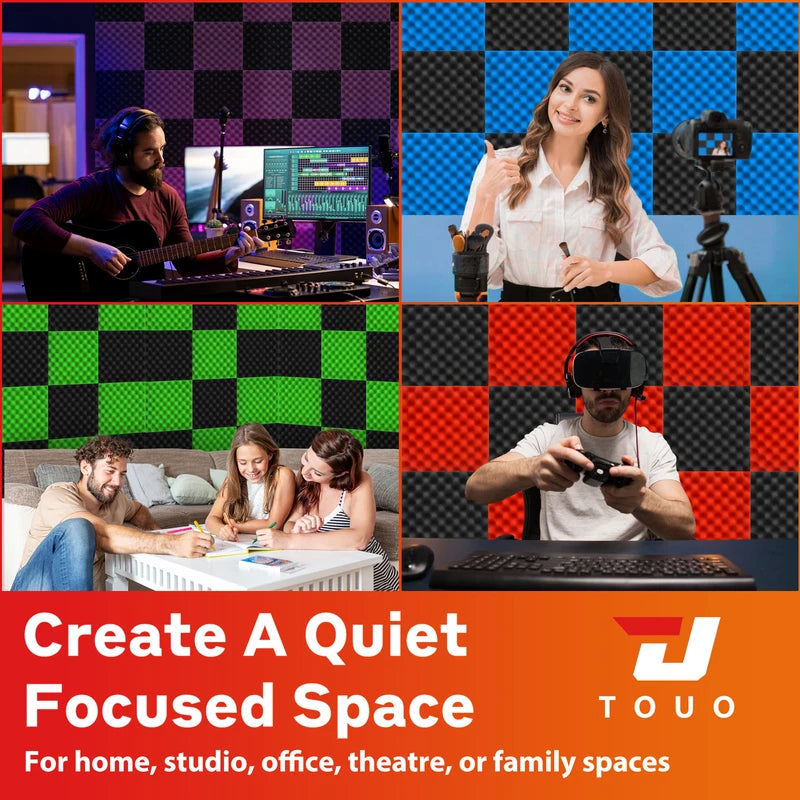 TOUO 6-48 Pack Acoustic Panels Sound Proof Foam Panels Wall Soundproofing Acoustic Foam Panels  Flame Retardant