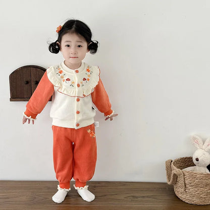 Kawaii Baby Mädchen Kleidung Pilz Sets Herbst Infant Rüschen Kragen Langarm Top Hosen Zwei-Stück Neugeborenen Baumwolle Outfit.