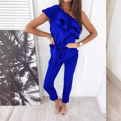 Summer Sexy Strapless Sleeveless Women's Party Jumpsuit Fashion Peplum Slim Fit Lace Up Elegant Female Office Jumpsuit Bottoms.