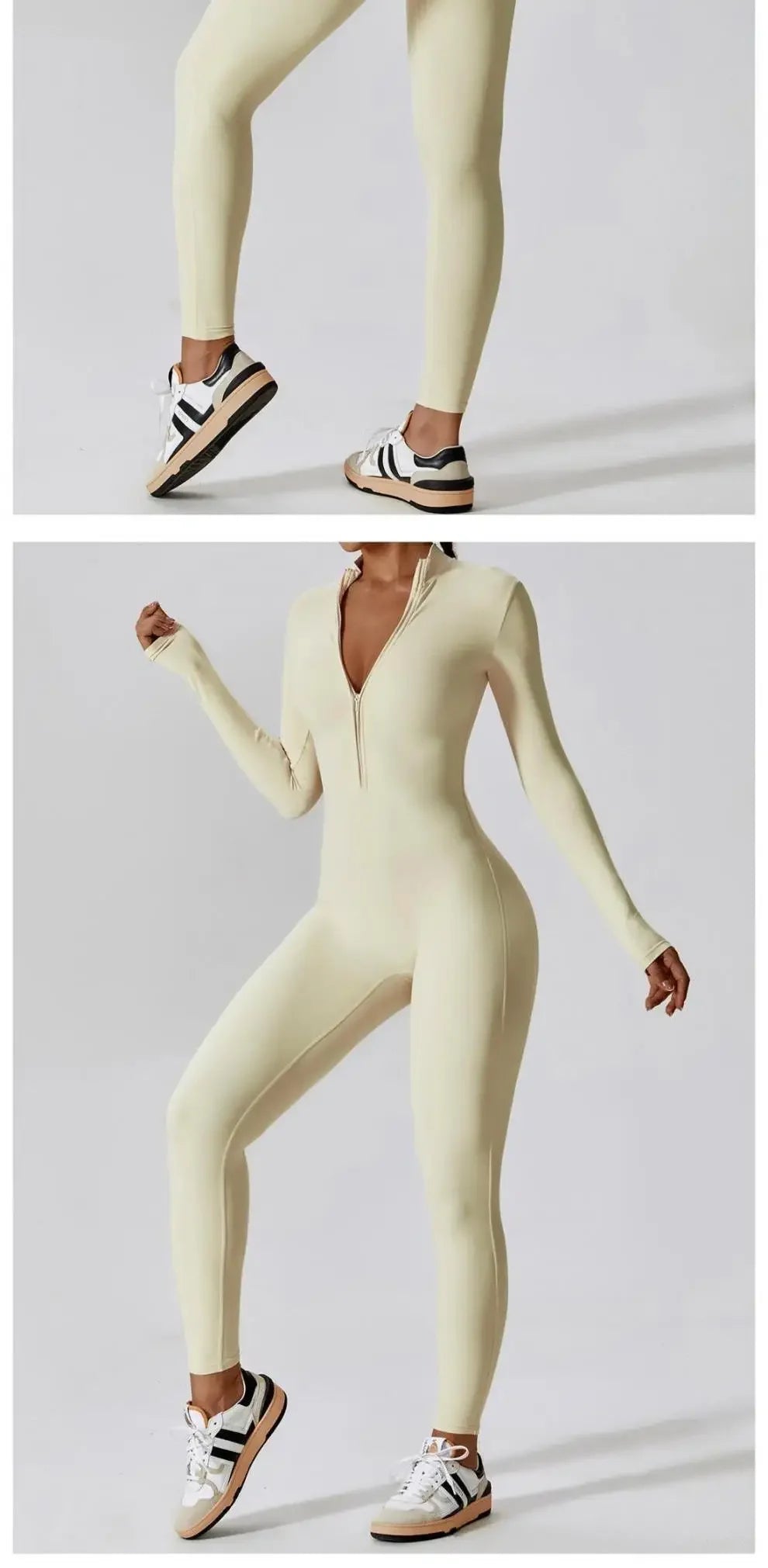 Fall New Long Sleeve Zipper Tight Butt Show Fitness Pants Women Running Sports Training Yoga Clothes Black One-Piece Suit.