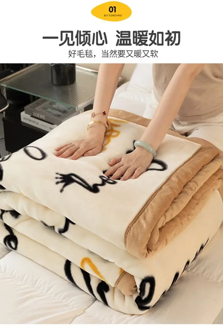 Double-deck Thickening Blanket Winter Dormitory Siesta Plush Fur Quilt Keep Warm Soft Comfortable Coral Fleece Sheet Bed Cover.