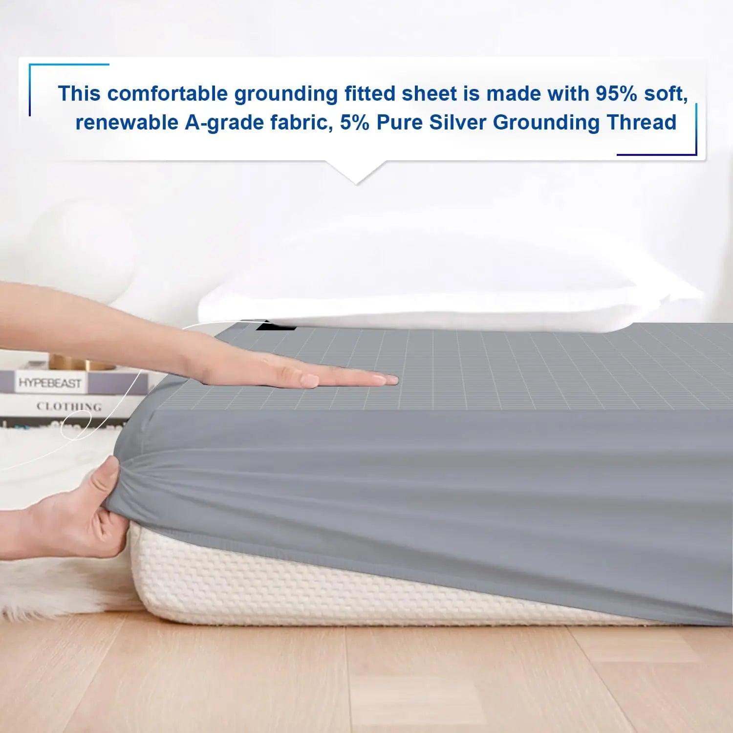 MAXSHARER Earthing 180*200*30cm fitted sheet Organic cotton with Conductive silver fiber Grounding bed sheet for Nature Wellness.