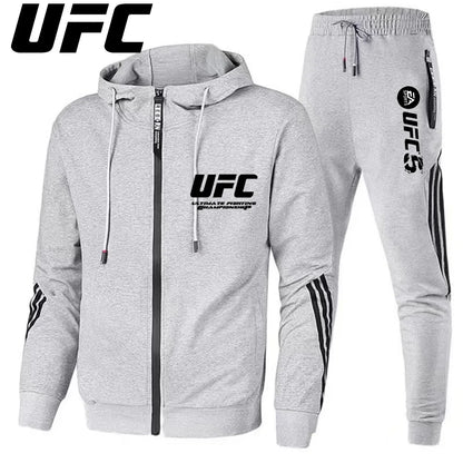 UFC New Frontier Men's Casual Sports Set Fashion Zipper Jacket Running Women's Men's Sports Set UFC Printed Outdoor Hoodie Set.