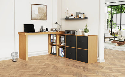 Ecktisch, Tischplatte 360° °   Drehbar – kann in L-förmiger oder gerader Position eingestellt werden, MDF, Schreibtisch und Computertisch