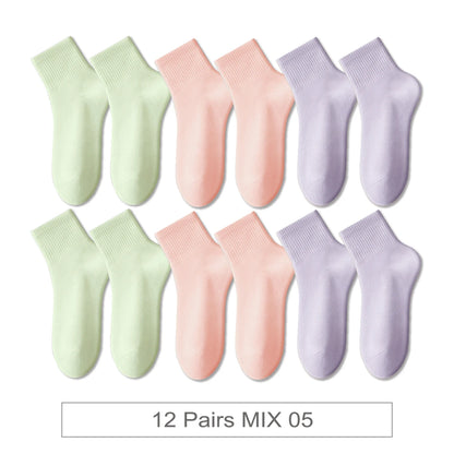 12 Pairs New Woman Cotton Socks Men Sock Short Ankle Colorful Autumn Spring Soft Breathable Colorful Girl Sock