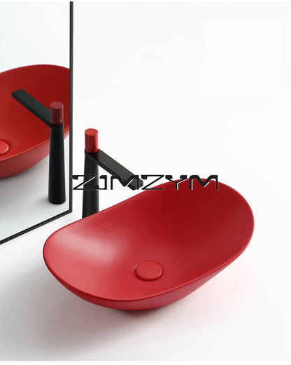 Nordic Keramik Gefäß Waschbecken Eitelkeit Schüssel Oval Badezimmer Tisch Waschbecken Toilette Balkon Kunst Becken Über Theke Sockel Waschbecken