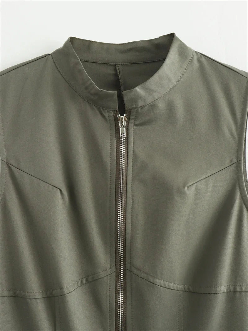 MUJER Zipper Langes Kleid Frau Plissee Ärmelloses, Figurbetontes Kleid Sommer Elegante Party Kleider Für Frauen 2025, Neue Midi Kleider.