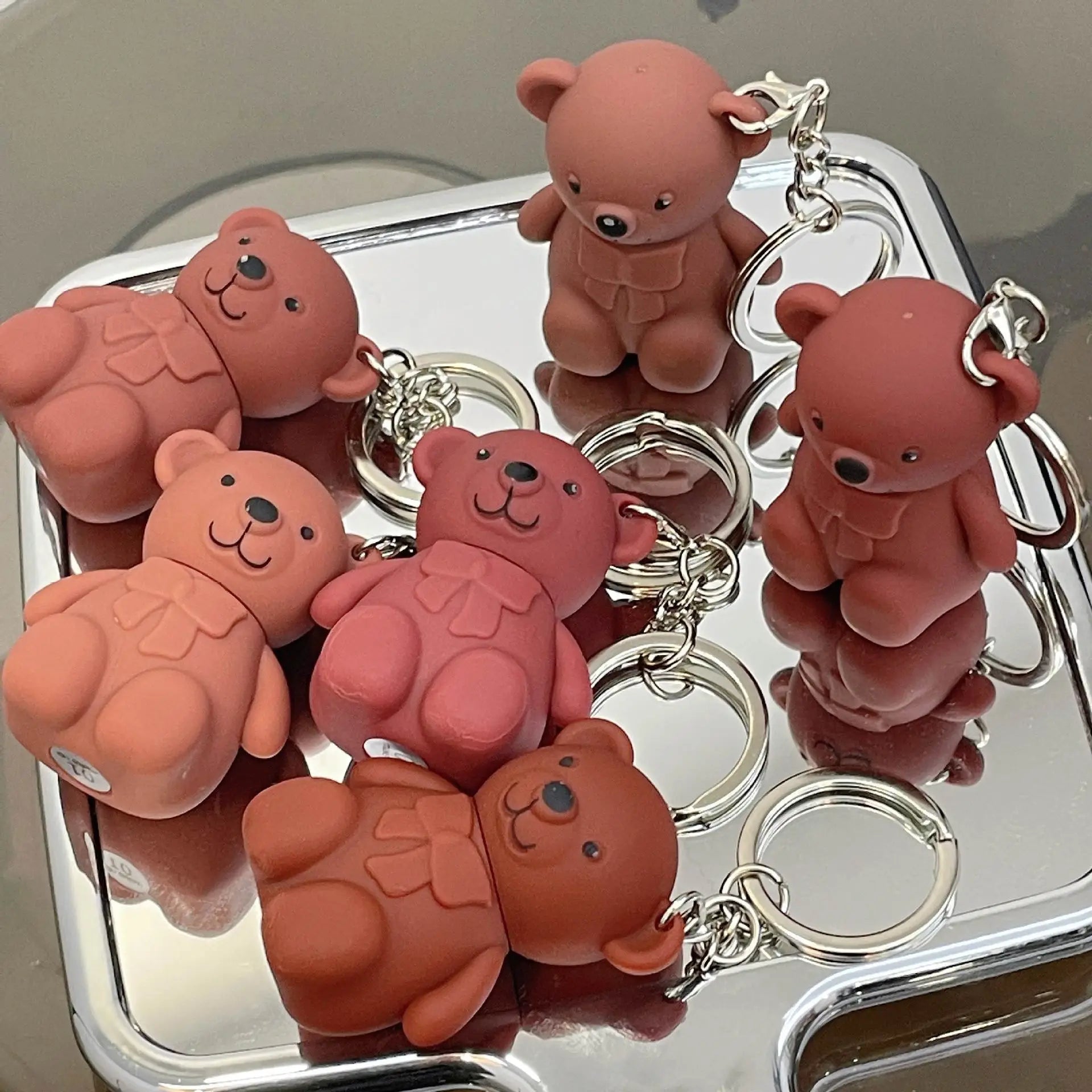 Cute Bear Keychain Matte Velvet Lip Gloss Mirror Brown Lipstick Waterproof Long Lasting Non-Stick Cup Lip Mud Korean Cosmetic.