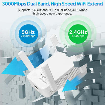 WIFI6 AX3000 Gigabit Wireless Repeater Router Dual Band 2.4/5Ghz Signal Booster 4 High-gain Antenna Long Range Amplifer for Home.