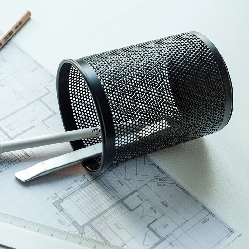 Deli Bleistifthalter für Büro, Schreibtisch, Metallgeflecht, quadratisch, rund, für Stifte, Topf, Tasse, Behälter, Organizer, langlebiges Federmäppchen.