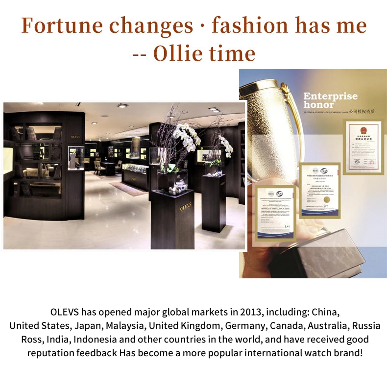 OLEVS Elegant Fashion Ladies Watches 9998 Original Quartz Women's Watches Waterproof Stainless Steel Luminous Date Wristwatch.