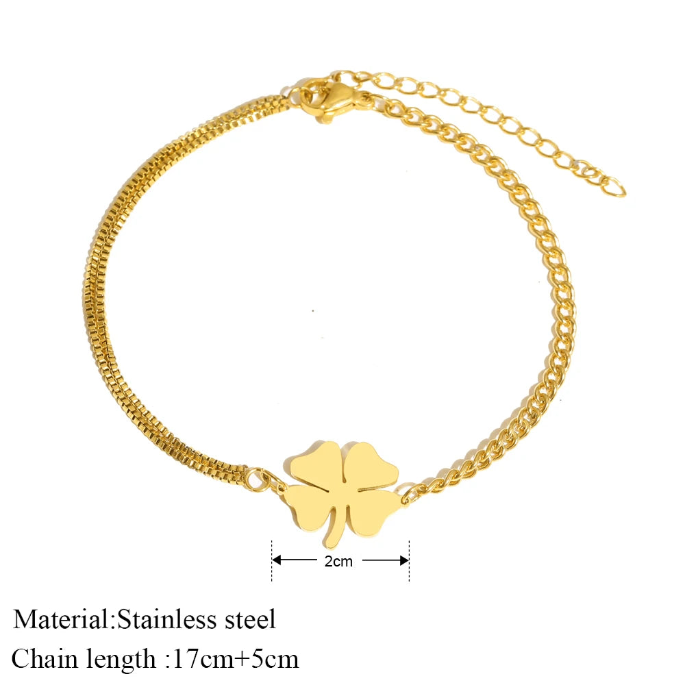 Stainless Steel Bracelets Classic Lucky Clovers Pendant Hip Hop Bracelet For Women Jewelry Non-fading High-quality Everyday Wear