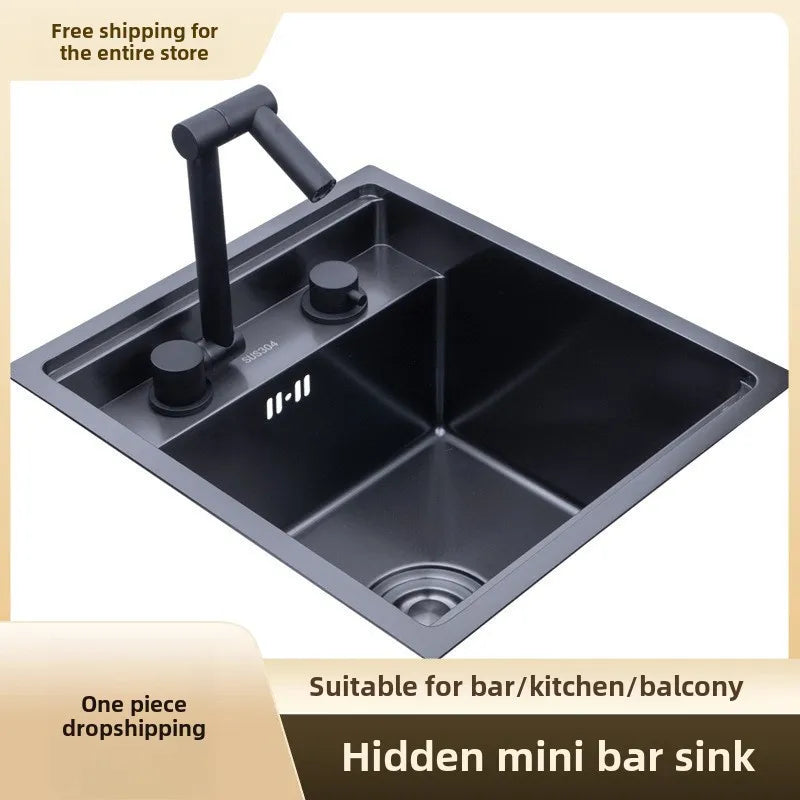 304 Stainless Steel Bar Sink Small Kitchen Sink Hidden Cup Washer Single Slot With Lid Balcony Garden ﻿