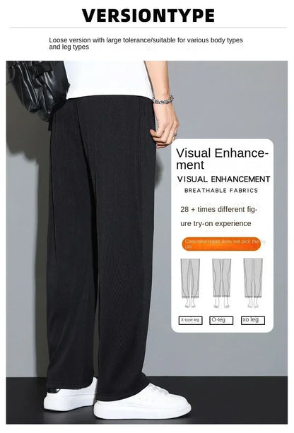 Summer Loose Ice Silk Pants Men's Drape 100KG Size Long Pants Fat Casual Sports Pants Wide Leg Straight Pants Tide Brand.