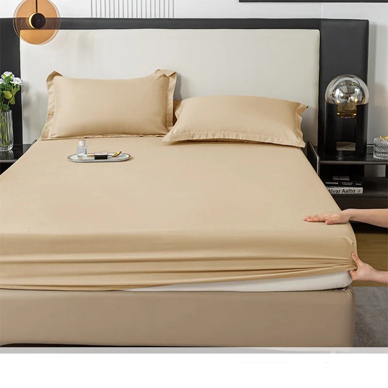 1Pc Fitted Bed Sheet With Elastic Band Solid Color Anti-slip Adjustable Mattress Cover for Single Double (No Pillowcase）.