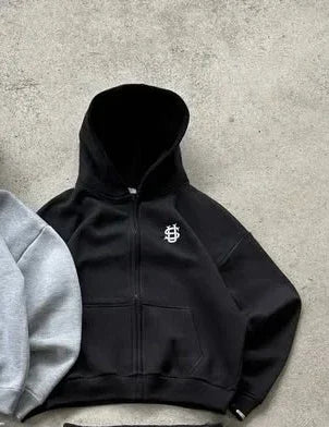 Embroidered sweatpants two-piece set Y2K clothing men's hip-hop oversized sweatpants casual zipper hoodie.