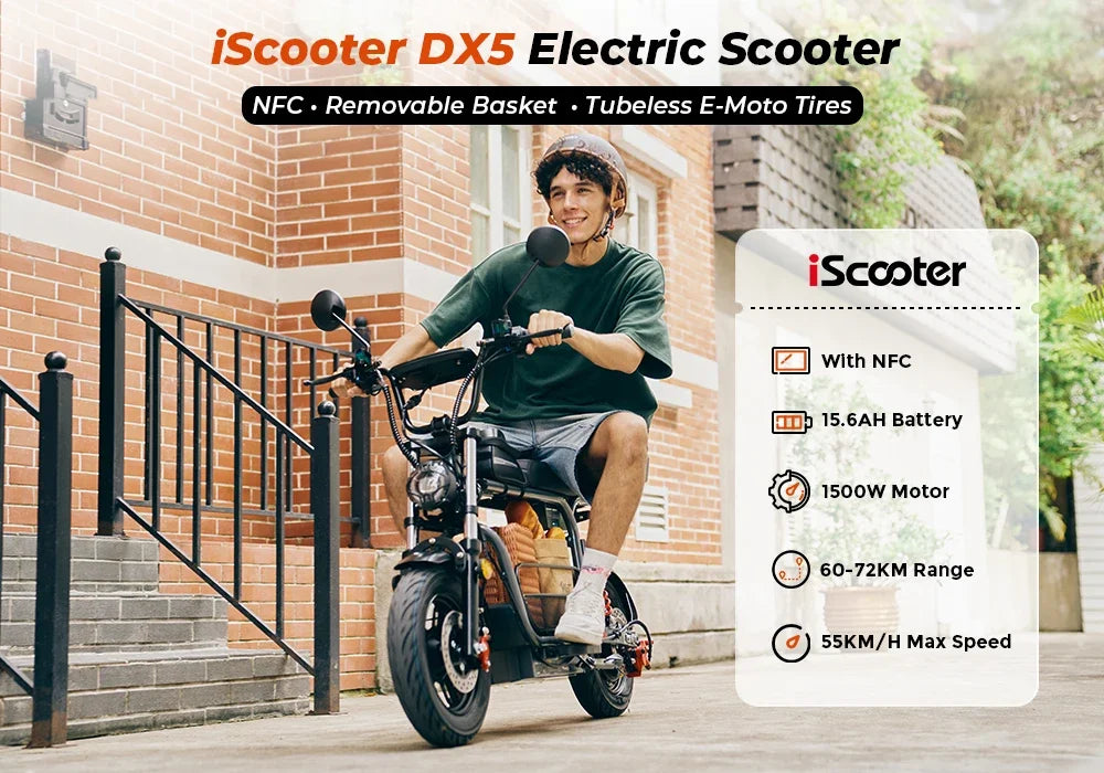 Iscooter DX5 Adult Electric Scooter 1500W 48V 15.6Ah Battery E Scooter 15 Inch Vacuum Inflatable Tires City Electric Scooter.