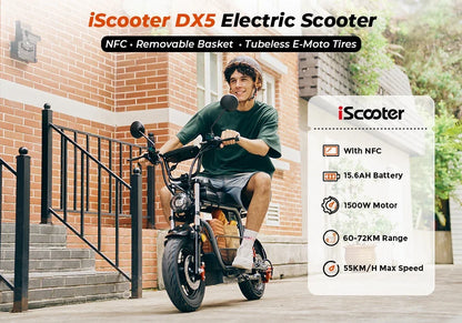 Iscooter DX5 Adult Electric Scooter 1500W 48V 15.6Ah Battery E Scooter 15 Inch Vacuum Inflatable Tires City Electric Scooter.
