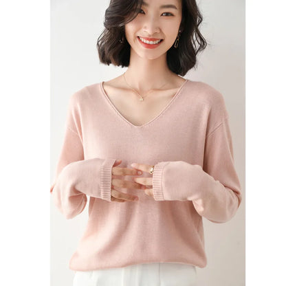2025, frühling Herbst Frauen Pullover Solide Strickwaren Koreanische Lose Weibliche Grundlegende Casual Jumper Stretch Pullover Himmel Blau Rosa Pullover