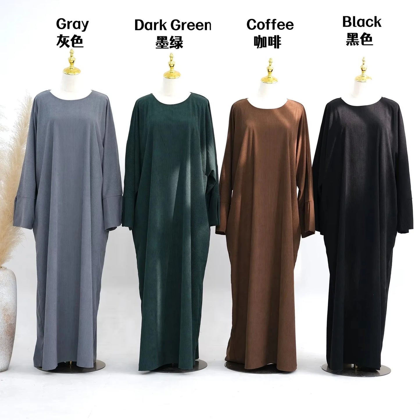 2025 New Arrival Turkey Dubai Muslim Winter Abaya Corduroy Women Closed Abaya Loose Daily Wear Muslim Long Winter Dress.