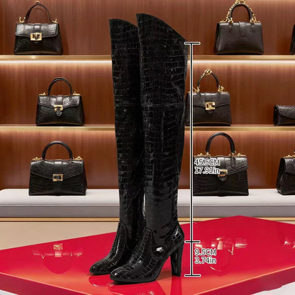 Sexy Women's Over Knee High Boots Black Square Toe Kitten Heel Knee High Boots Luxury Nightclub Boots Women.