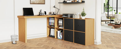 Ecktisch, Tischplatte 360° °   Drehbar – kann in L-förmiger oder gerader Position eingestellt werden, MDF, Schreibtisch und Computertisch